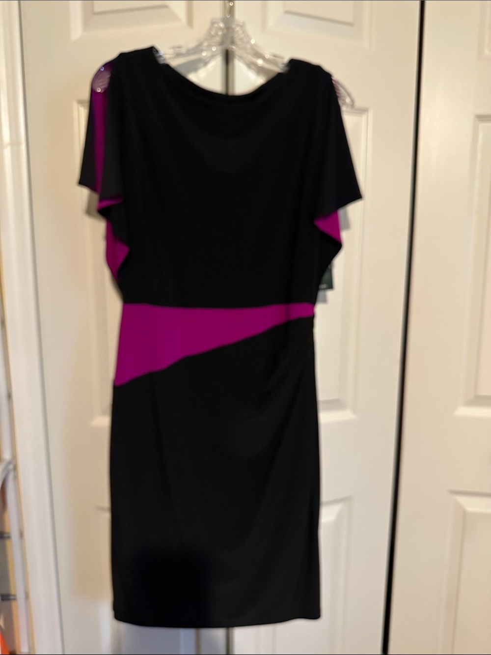 Navy and Magenta Colorblock Women's Sheath Dress